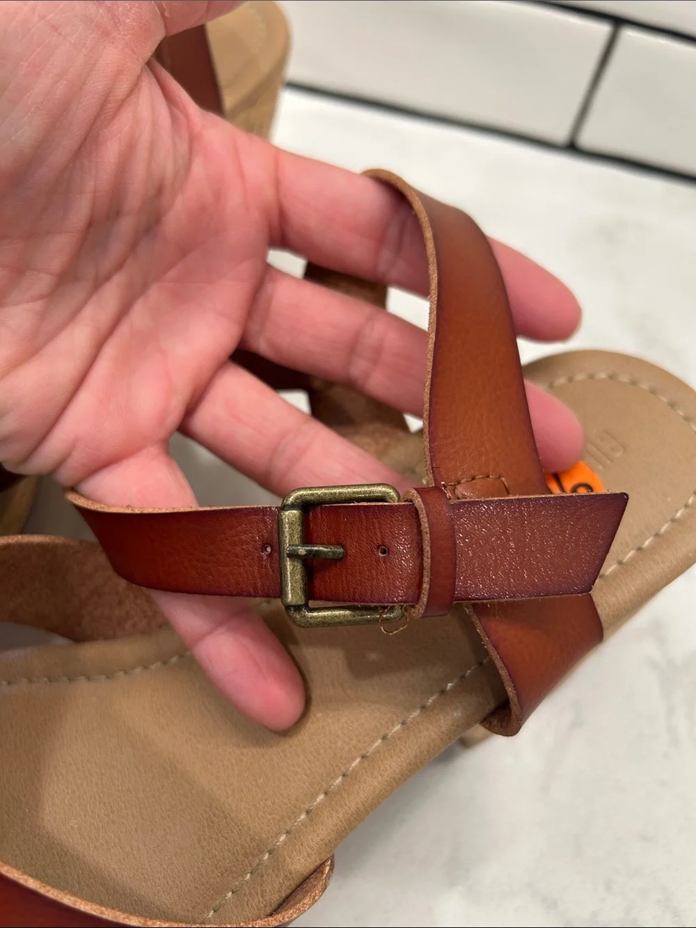 CUSHIONAIRE Women's Rosie Cork Wedge Sandal +Memory‎ Foam 9.5 Cognac Boho